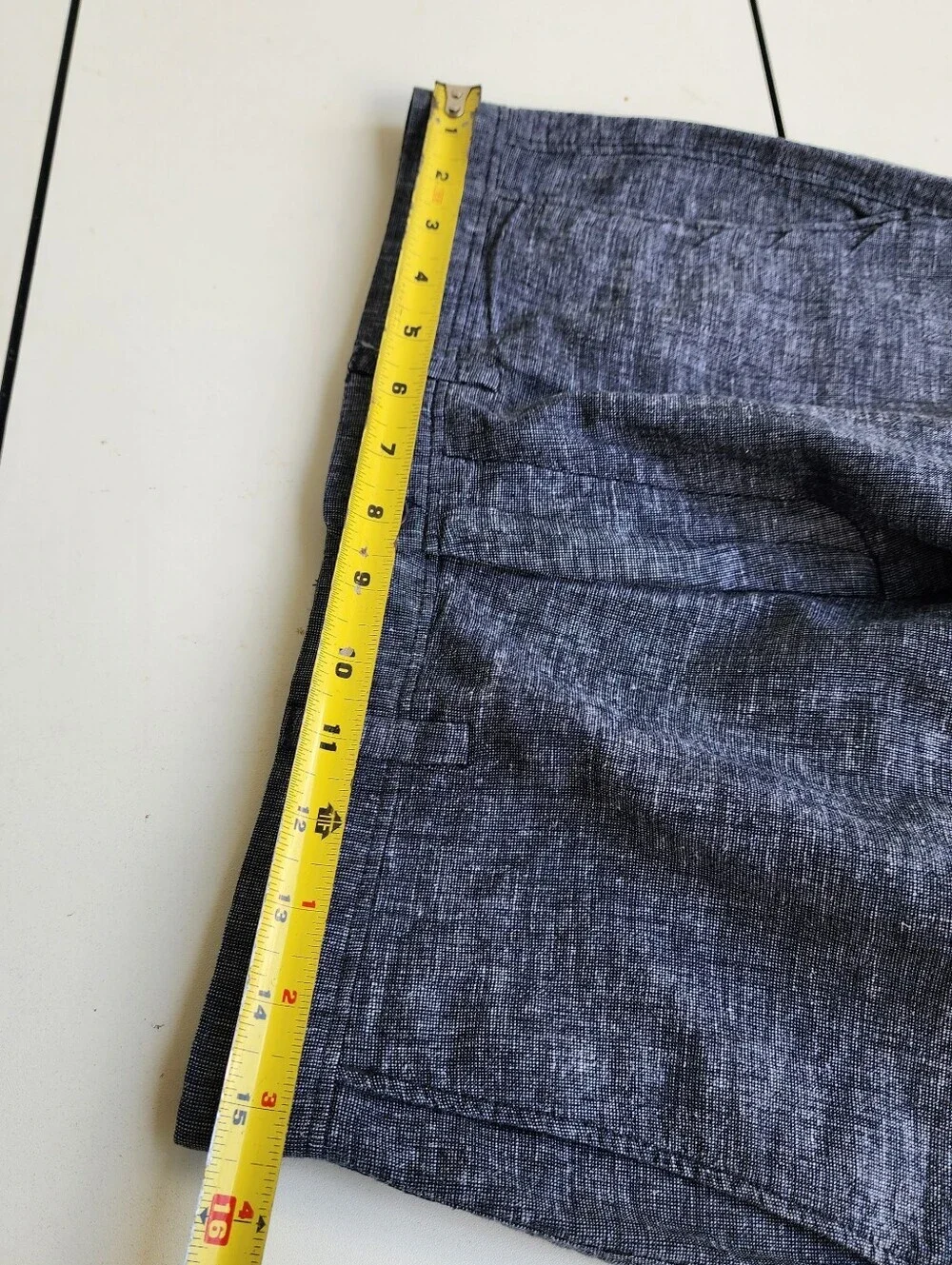 Banana Republic Men Solid Blue Linen Cotton Flat Front Chino Cambridge Shorts 30